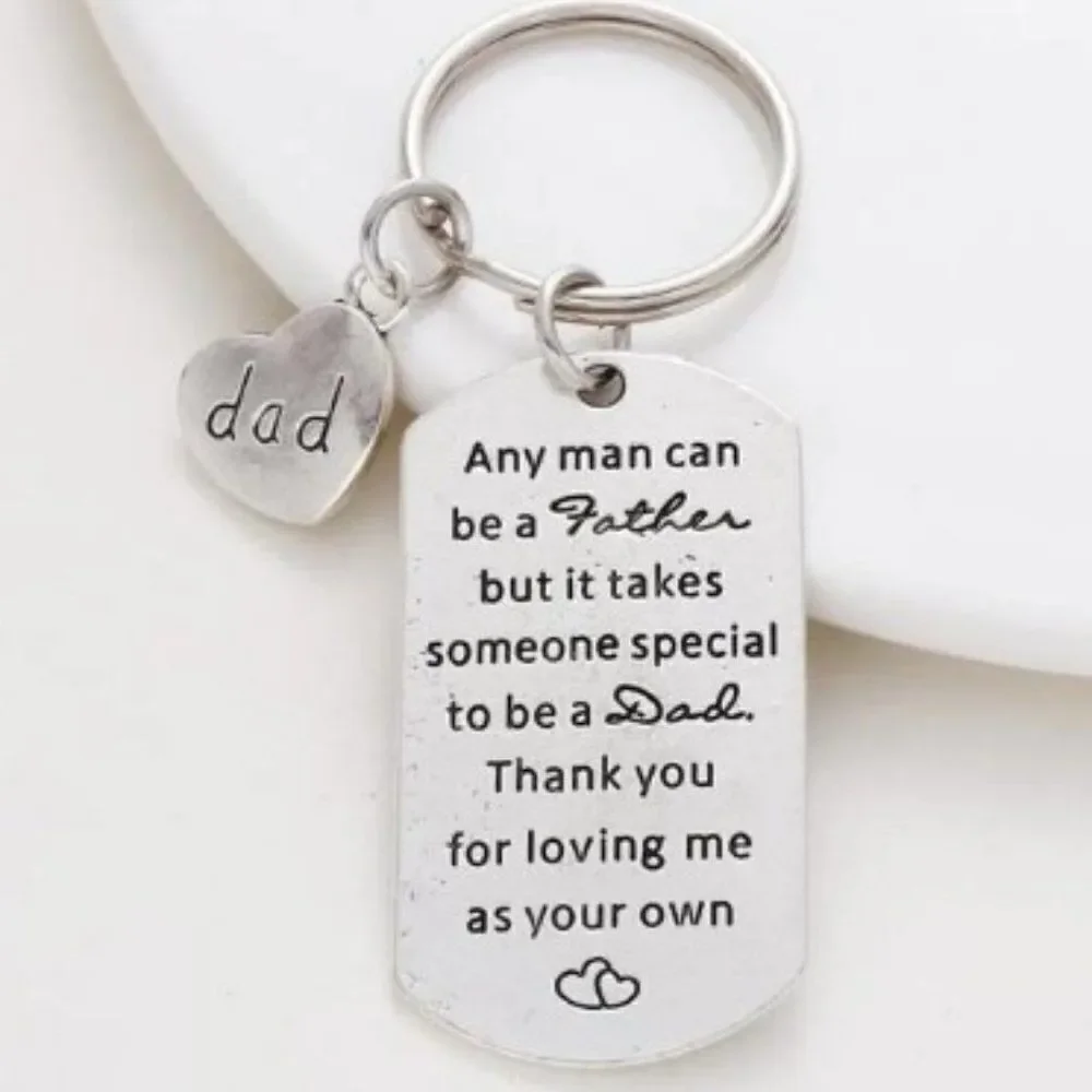 SILVER STAINLESS STEEL ADORING FATHER SLOGAN KEYCHAIN